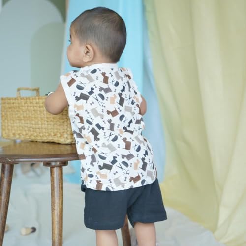 Image of The Boo Boo Club Muslin Jhabla and Short Set GOTS Certified Organic Cotton | Short Sleeve Snap Button Vest | Summer Wear Set | Printed Jhabla with shorts
