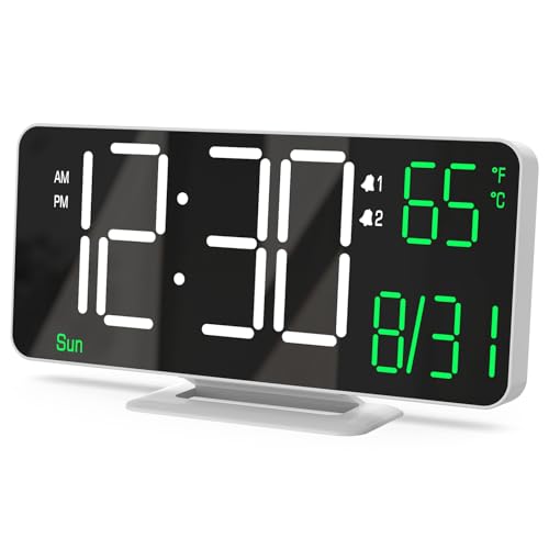 KOSUMOSU_US 6.7-inch LED Desk Clock with Temp & Auto Dim