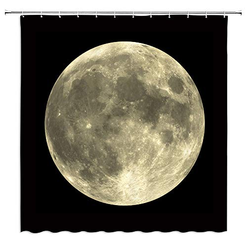 Wuasdcs Full Moon Shower Curtain Mysterious Gray Planet Black Background Bath Decor Polyester With Hook #TOP3