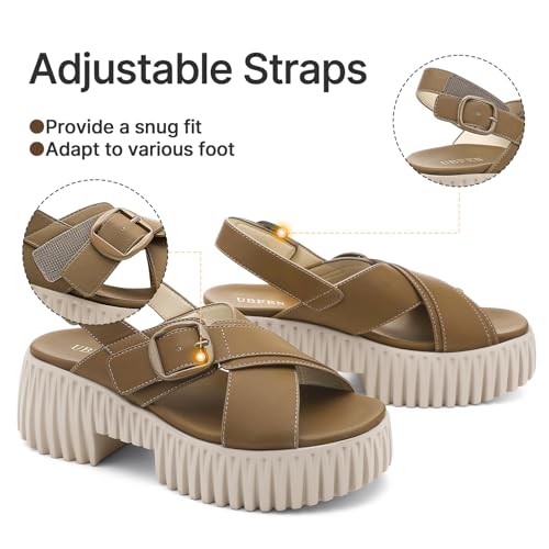 Image of UBFEN Womens Platform Sandals With Arch Support Comfy Walking Wedge Crisscross Band Summer Casual
