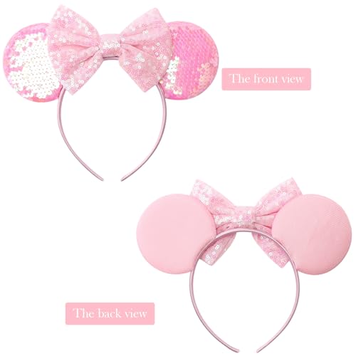 Image of DRESHOW Mouse Ears Bow Headbands Minnie Ears Headband Glitter Party Decoration Cosplay Costume for Women