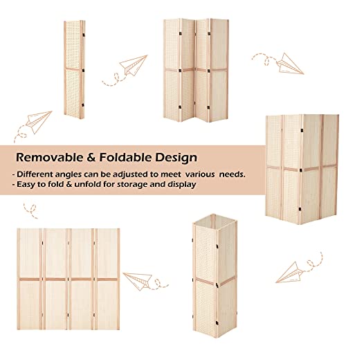 Haddockway 4 Panel Pegboard Display 5 Ft Folding Privacy Screen Wood Room Divider Portable Freestanding Display Board Wall Organizer for Craft Show, Jewelry, Retail, Cloth