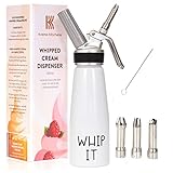 Whipped Cream Dispenser - Professional Whip Cream Maker - Whipping Siphon for Homemade Creams and Sauces - 500ml Canister and 3 Stainless Steel Decorative Piping Tips - (Charger not Included)
