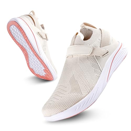 rosrabit Women's Barefoot Walking Shoes, Wide Toe Box Breathable Slip-On Sneakers, Lightweight Minimalist Athletic Shoes Beige