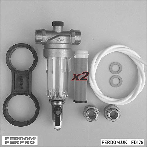 FERDOM FD178 Filtr Wstępny i Zapasowa Siatka. Spin-Down, Wielokrotnego Użytku. Siatka Stal INOX 90 Mic.Podłączenia 1/2", 3/4". Maks. Przepływ 2,5 m3/h. Głowica Mosiężna, Przezroczysty Korpus.