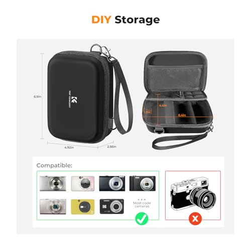 Image of K&F CONCEPT Carrying Case for Digital Camera, Hard Shell Protective Case | EVA material, Water Resistant, for CCD /Sony /Canon Digital Cameras, with Shoulder Strap, Shockproof, Compact size