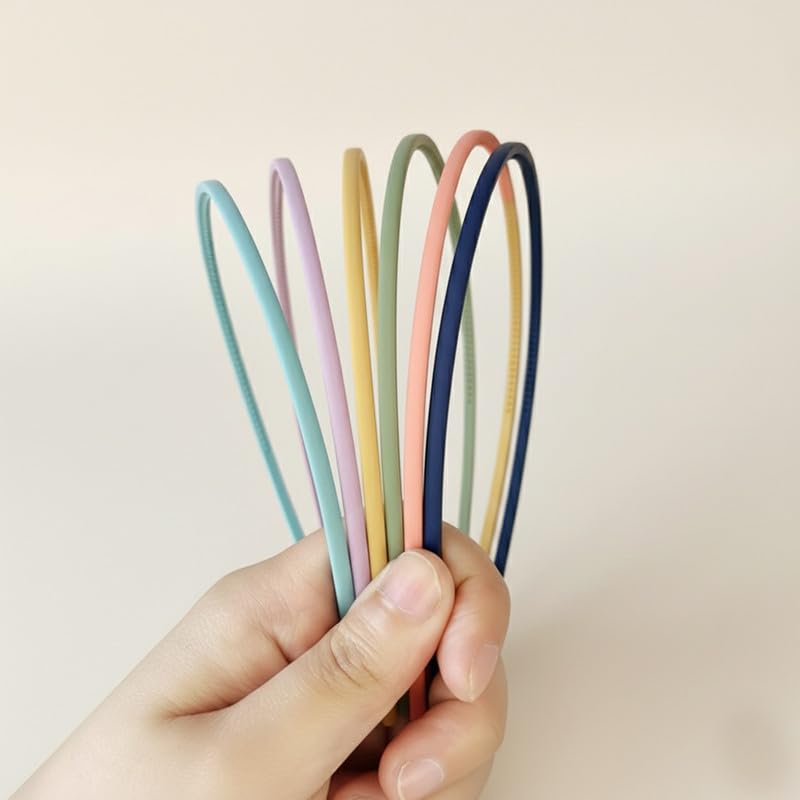 Thin hairband in matte for girls and women in pack of 6 simple hair Accessories Colourful hairband mm Thikness Hair band-image-22