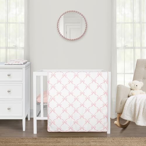 Image of Sweet Jojo Designs 3-Piece Baby Mini Crib Bedding Set (Pink Bows) for Girls, Infants /Nursery incl. Blanket & Portable Pack n Play Fitted Sheets (Bow for Ballerina, Ballet Dancer, Princess Collection)