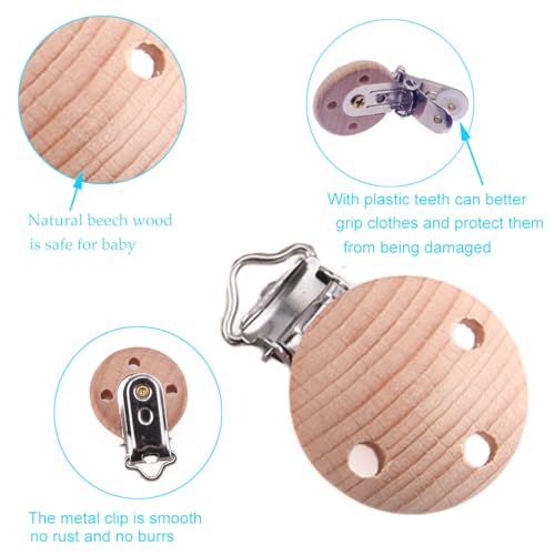 Image of Natural Beech Wood Round Pacifier Clips Suspender Clips Sutoyuen Wood Pacifier Clip Holder Charm for DIY Babies Dummy Chain Accessories 30 Pieces (with Hole)