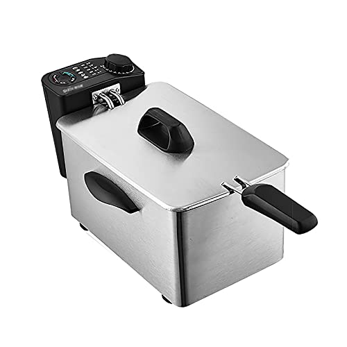 Heihe Freidora eléctrica de 2,5 l/3,5 l/4 l con Cesta y Tapa, freidora Comercial de Acero Inoxidable, con limitador de Temperatura, para Uso doméstico