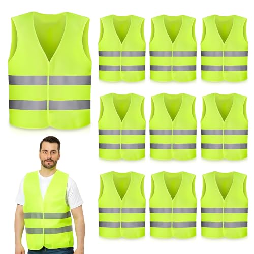 JOLIGAEA 10 Chaleco Reflectante Homologado Set, Chalecos Reflectantes Seguridad, Auto Chaleco De Seguridad, Chaleco de Seguridad de Alta Visibilidad para Conductor, Limpiadores, Trabajadores