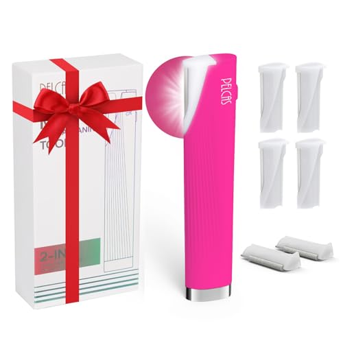 PELCAS Electric Dermaplaning Tool Kit with LED Light, Mini Face Dermaplaning Razor with 6 Replace Blades, Painless 3 Speeds Facial Peach Fuzz, Exfoliation & Hair Removal System for Women BV18-712