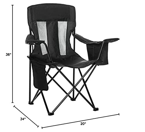 Amazon Basics Folding Mesh-Back Outdoor Camping Chair With Carrying Bag - 34 X 20 X 36 Inches, Black #TOP2