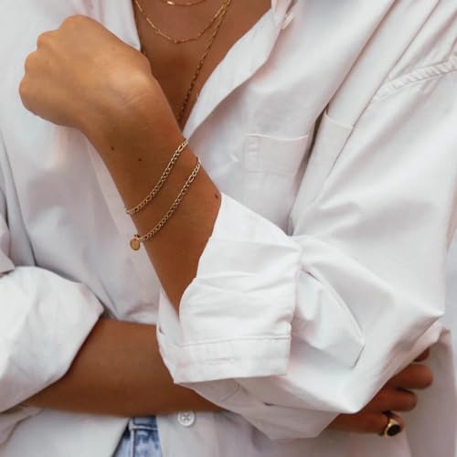 Hey Harper Dainty Gold Bracelet For Women Thin Gili - Waterproof Sweatproof No Tarnish Jewelry - Adjustable, 14k Gold Plated Paperclip Bracelet, Cuban Link - Gift for Women3