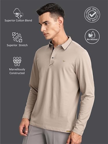 Image of STELLERS Men's Full Sleeve Polo T-Shirt | Premium Cotton | streatchable | Enzyme bio Washed | Feather Touch Feel | Sustainable