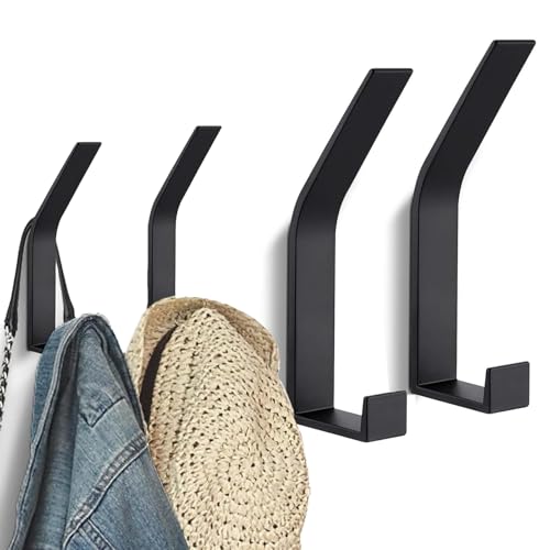 NCZCDZSW Kleiderhaken 4 Stück Garderobenhaken Schwarz Unsichtbarer Schraub Kleiderhaken Wand Modern Wandhaken für Schlafzimmer Bad Küche Garderobe Garderobenleiste Wandgarderobe