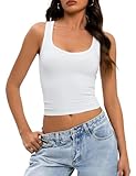Harlamvar Women's Summer Crop Tank Top Basic Low Cut Plain Vests Fitted Yoga Workout Bodycon Tank Tops Fashion Streetwear White