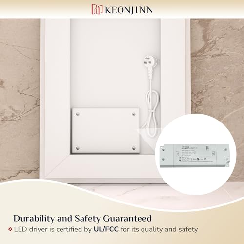 Keonjinn 24 x 36 Inch Bathroom Mirror with Lights, LED Vanity Mirror with Frontlit & Backlit, Stepless Dimmable 3-Color Temperature, Lighted Mirror with Anti-Fog, Tempered Glass(Horizontal/Vertical) by Keonjinn - Image 6