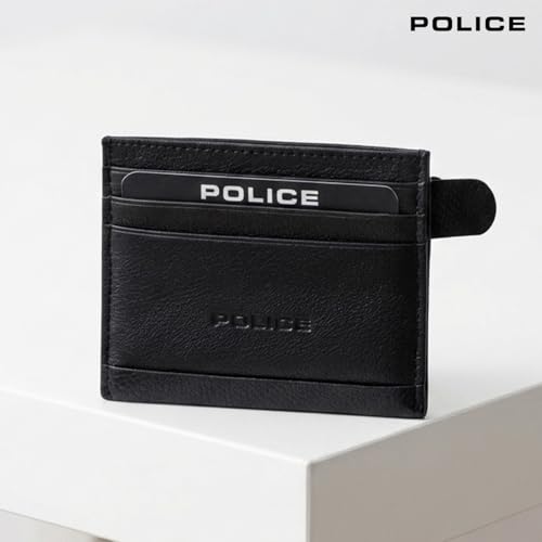 Image of Police Genuine Leather RFID Blocking Card Holder Wallet for Men & Women | Slim Minimalist Credit Card Case with 6 Card Slots | Compact Front Pocket Wallet | Black