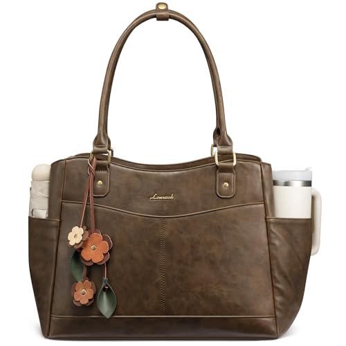 Image of LOVEVOOK Laptop Bag for Women, Original Vintage Work Tote Bag Computer Office Teacher Bag with Flower Pendant
