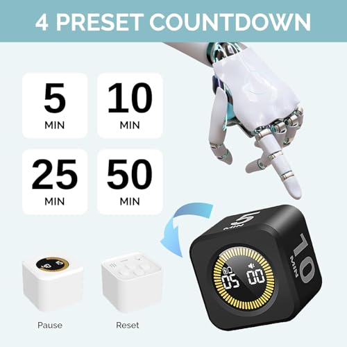 Image of 2 Pack - KADAMS Pomodoro Cube Timer Productivity Visual Timer - 5 /10 /25 /50 Min Rotating Countdown (2, Black)