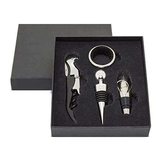 Set de vinos para regalar, Estuche de regalo en caja de cartón para los amantes del vino que incluye anillo antigoteo, tapón, sacacorchos y dosificador.