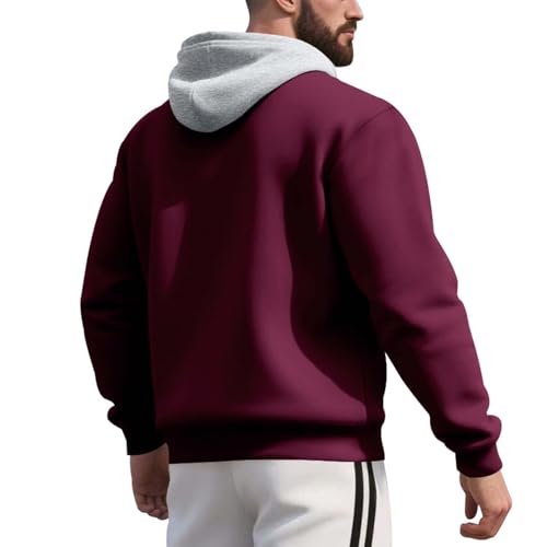 Men's Fleece Lined Hooded Sweatshirt Casual Loose Fit Half Zip Long Sleeve Drawstring Pullover Tops2