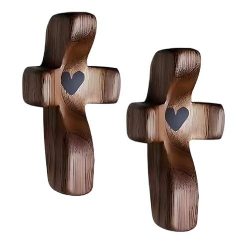 2Pcs Handcrafted Wooden Cross My Heart,Christian W/ooden Cross,Cross Fidget Wood,Wo/oden Crosses Handheld,Portable Wood Pocket Cross,Cross My Heart Wooden Cross,Relieve Anxiety Comfort Cross for woman