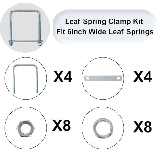 Image of 4 Pack Square U-Bolt for Trailer- Fits 6 Inch Wide Leaf Springs, Galvanized Steel Clamp Set, Secure Fit for Truck, Boat and Trailers