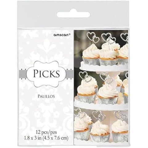amscan 400071 Silver Double Heart Cake Picks Cover