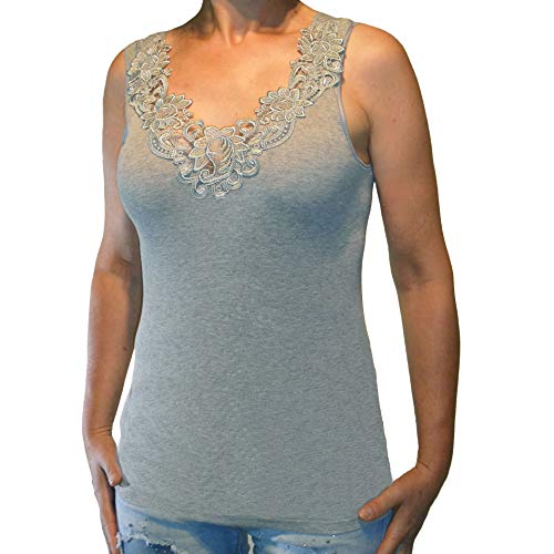 Produktbild Toker Collection® Achselhemd Damen Unterhemd mit extra breiter Spitze (1 Stück, einzeln gepackt) Spitze in vielen Varianten grau 36/38