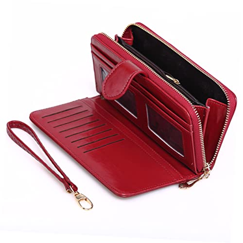 1pc Women's Wallet Wine Red Pu Leather Zipper Purse Press Buckle for Credit Cards and Cash for Home and Outdoor Use4