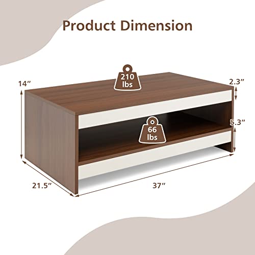 Costway 37” Modern Coffee Table, 2-Tier Industrial Sofa Center Table With Open Shelf, Rectangle Wooden Accent End Table For Living Room, Bedroom, Office #TOP2