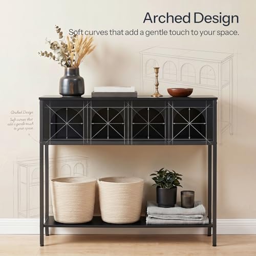 Image of HOOBRO Narrow Console Table, Entryway Table with 3-Tier Storage, Sofa Table, Behind Couch Table with Arched Design for Living Room, Entrance, Hallway, Black BB106XG01