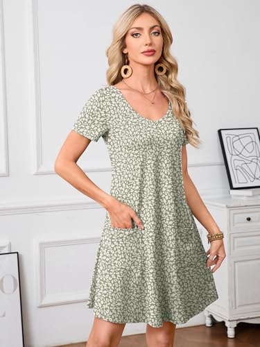 Image of Heymoments Summer Dresses for Women Short Sleeve V Neck Swing Sundress Casual A-Line Flowy Dress with Pockets S-2XL