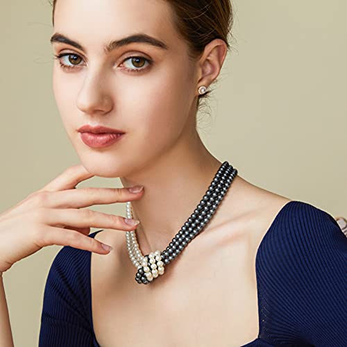 Coucoland 1920S Imitation Pearls Necklace 20S Gatsby Knot Pearl Necklace 1920S Flapper Pearls Accessories Two-Tone Stitching Style (Gray And White) #TOP1