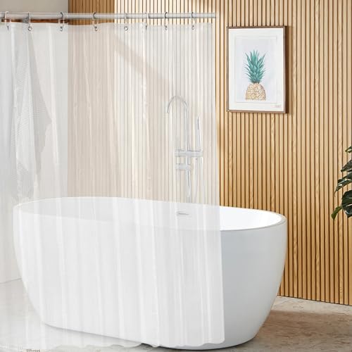 Shower Curtains, 3D Effect Clear Pebble Heavy Duty Shower Curtain, 100% EVA, Translucent Shower Curtain Liner Waterproof Mildew Resistant 180 x 200 cm, with 12 Hooks, for Shower or Bathtub (B)