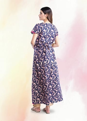 Image of NIHSAMAH Cotton Night Gown for Women - Angrakha Style Nighty, Comfortable Sleepwear /Nightwear /Maxi