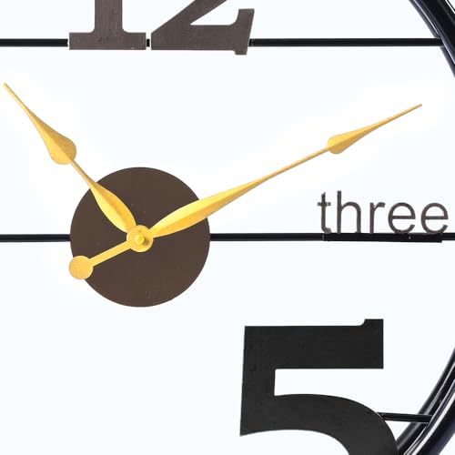 Image of Wakefit Cloque Iron Analog Round wall Clock (48.2 X 50.8 X 10 cm, Black)