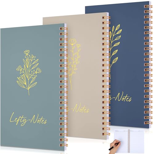 Lewtemi 3 Pcs Left Handed Spiral Notebook, 8 x 5 Inch Wire Bound Notebooks for Lefties, 100 Pages Journal for Office, School, College - Graduation Gifts for Left Handers(Elegant Color)