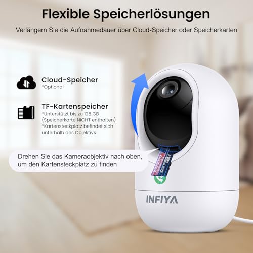 INFIYA Überwachungskamera Innen - 2K Kamera Überwachung Innen, Babyphone mit Kamera, WLAN Indoor Camera, Hundekamera mit APP, 2-Wege-Audio, Automatische Verfolgung, Nachtsicht, Bewegungserkennung
