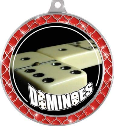 Medalla Dominoes Red Trellis Plata 2.5 pulgadas miniatura 2