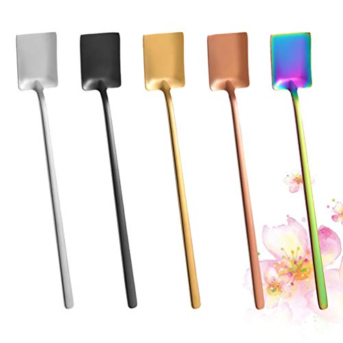 Colher em forma de pá de aço inoxidável Hemoton, 5 peças, mini colheres de chá de café, colher de aç