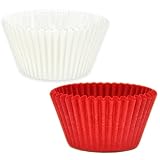 MyBakning Jumbo size Extra Large White Red Cupcake Baking Cups 2-3/4"(Bottom) x2"(Deep) Greaseproof