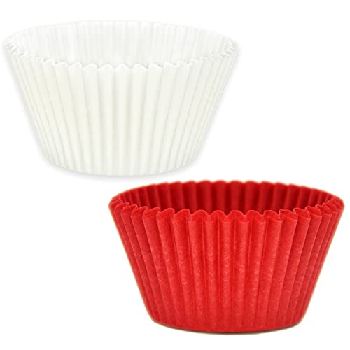 Mybakning Jumbo Size Extra Large White Red Cupcake Baking Cups 2-3/4"(Bottom) X2"(Deep) Greaseproof Paper Muffin Liners, 200 Pcs Per Case (200, Red&White) #TOP5