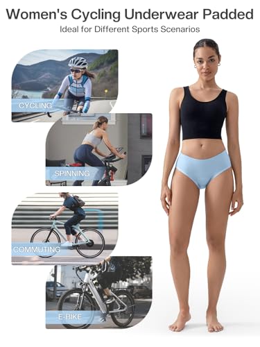 ARESFUEL Cueca feminina acolchoada 4D para ciclismo com enchimento, Azul claro, G