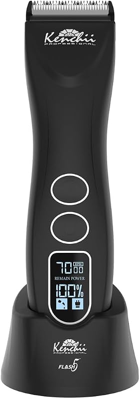 Máquina de Tosa Elétrica Kenchii Flash 5 para Cães, Lâmina 5 em 1, Display LCD, Preto Fosco