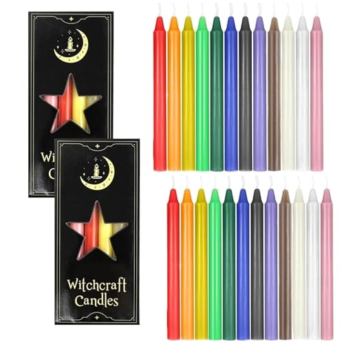 Spell Chime Candles 24 Pcs Coloured candles, 6.3 Tall Candle, Unscented Mini Taper candle for Witchcraft, Wiccan Altar, Magic Tools, Rituals, Prayer, Meditation, Christmas, Hanukkah, Party Decoration