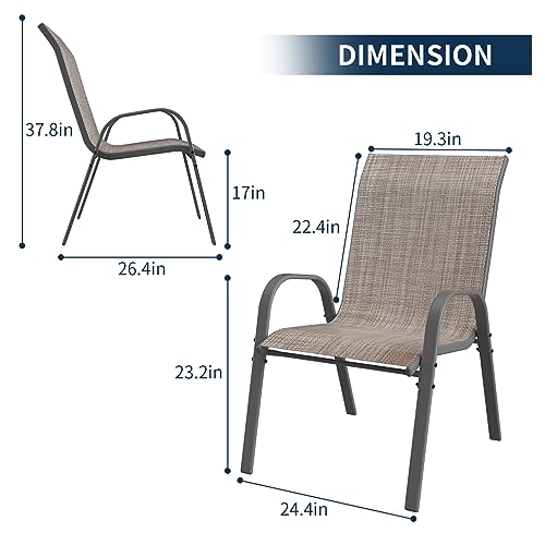 Image of Amopatio Patio Chairs Set of 6, Outdoor Stackable Dining Chairs for All Weather, Comfortable Breathable Garden Outdoor Furniture for Backyard Deck, Light Brown