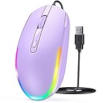 Seenda Wired Mouse - USB Computer Mouse with RGB Backlit Optical LED, Attached USB Cord for Laptops, Notebooks, Chromebook - Purple